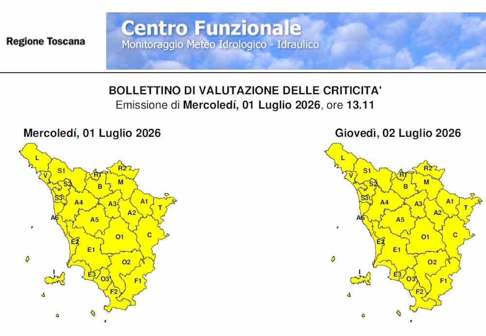 Meteo, prorogata allerta gialla per temporali e rischio idrogeologico