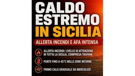 Sicilia ancora nella fornace: fino a 45 gradi, allerta incendi anche nel Trapanese